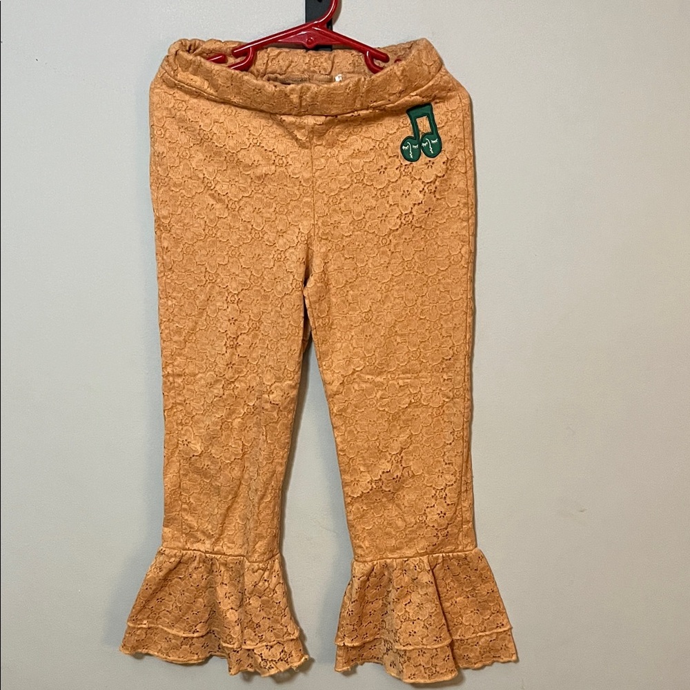 Mini Rodini Lace Ruffle Hem Kids Pants - Tan